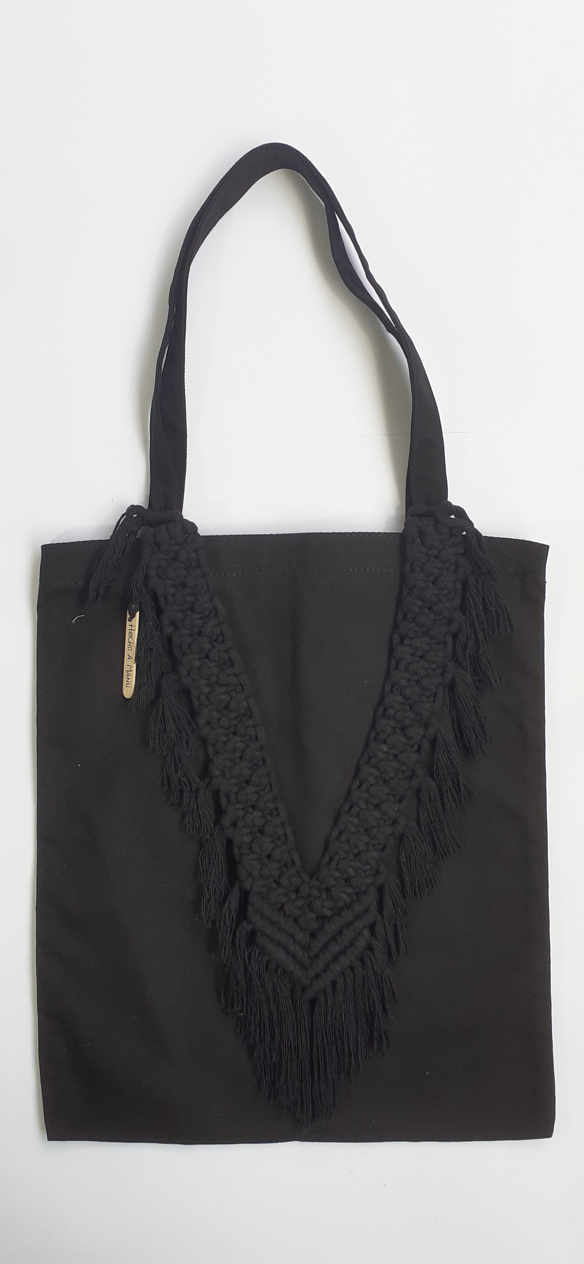 TOTE BAG NEGRO MACRAME CORAZON URDIMBRE NEGRO