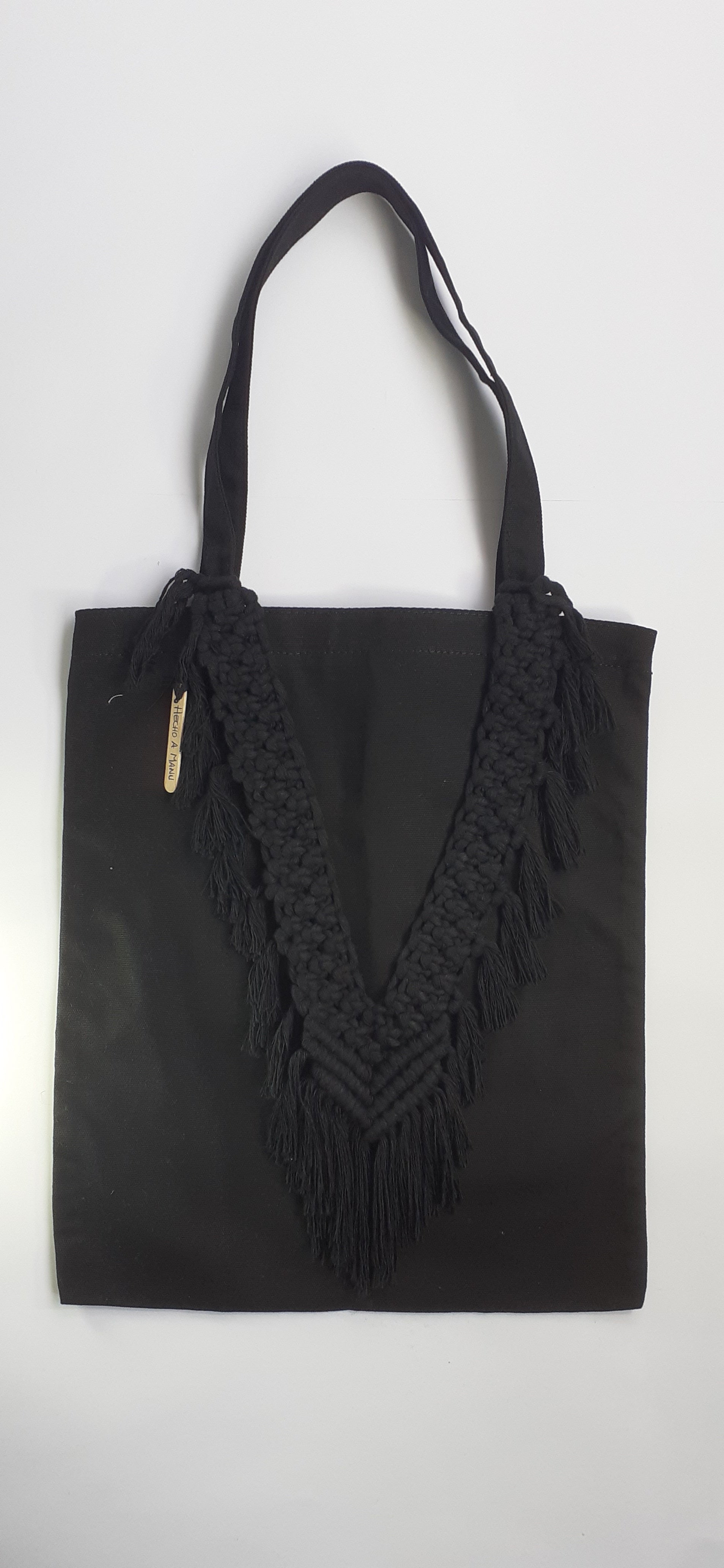 TOTE BAG NEGRO MACRAME CORAZON URDIMBRE NEGRO