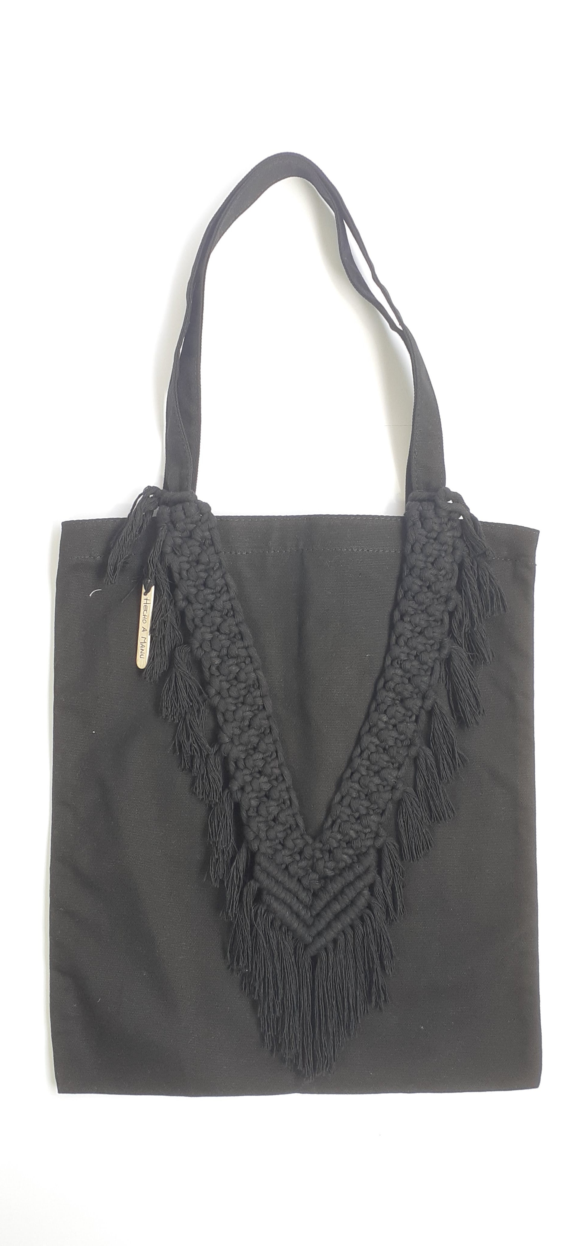 TOTE BAG NEGRO MACRAME CORAZON URDIMBRE NEGRO